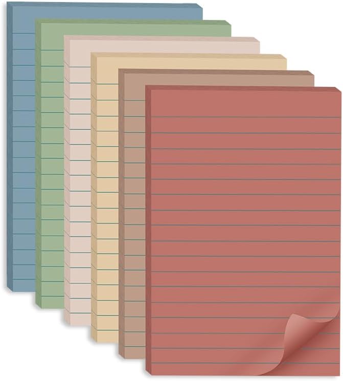 Kozerite (6 Pack) Lined Sticky Notes 4x6 in,Large Notepads with Lines,Ruled Stickies Super Sticking Power,Office School Memo Note Pads Vintage Colors,Post on Windows Doors,Recyclable,Easy to write on - Image 1